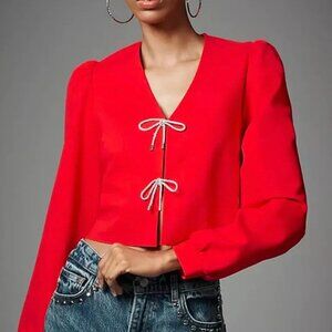 Anthropologie NWOT Dolan Red cardigan with Tie bow gem Accents